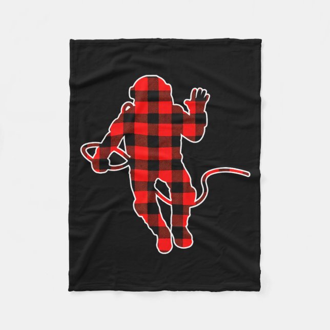Red Buffalo Plaid Pajama Astronaut Christmas  Fleece Blanket (Front)