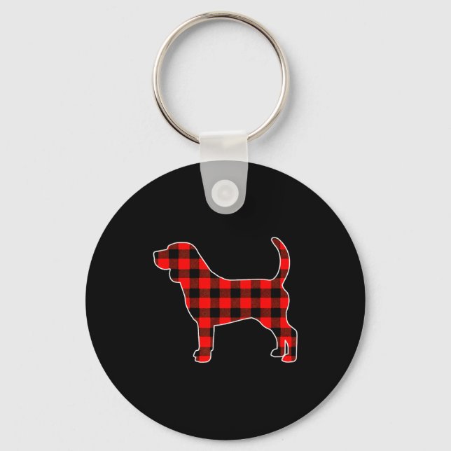 Red Buffalo Plaid Pajama Beagle Christmas Dog Love Key Ring (Front)