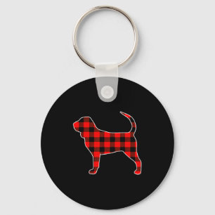 Red Buffalo Plaid Pajama Bloodhound Christmas Dog  Key Ring