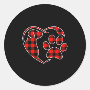 Red Buffalo Plaid Pajama Dog Heart Paw Christmas  Classic Round Sticker