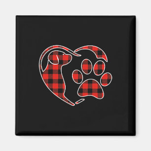 Red Buffalo Plaid Pajama Dog Heart Paw Christmas Magnet