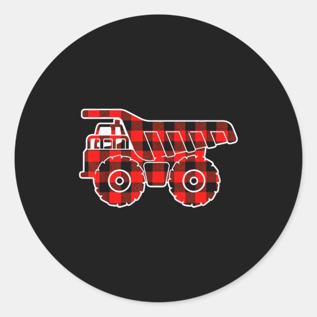 Red Buffalo Plaid Pajama Dump Truck Christmas  Classic Round Sticker (Front)