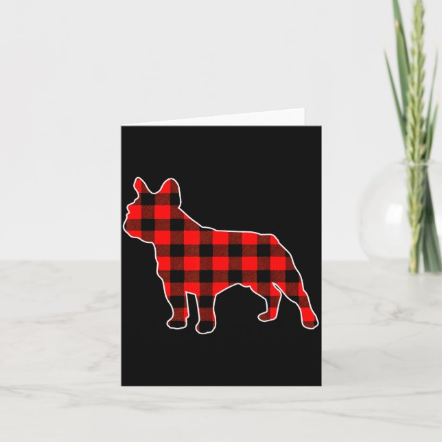 Red Buffalo Plaid Pajama Frenchie Christmas Dog Lo Card (Front)