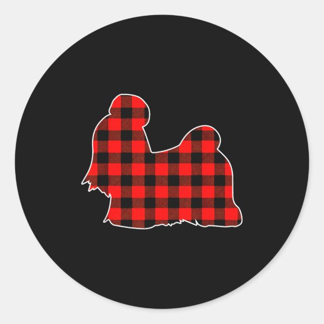 Red Buffalo Plaid Pajama Shih Tzu Christmas Dog Lo Classic Round Sticker (Front)