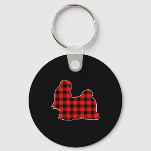 Red Buffalo Plaid Pajama Shih Tzu Christmas Dog Lo Key Ring
