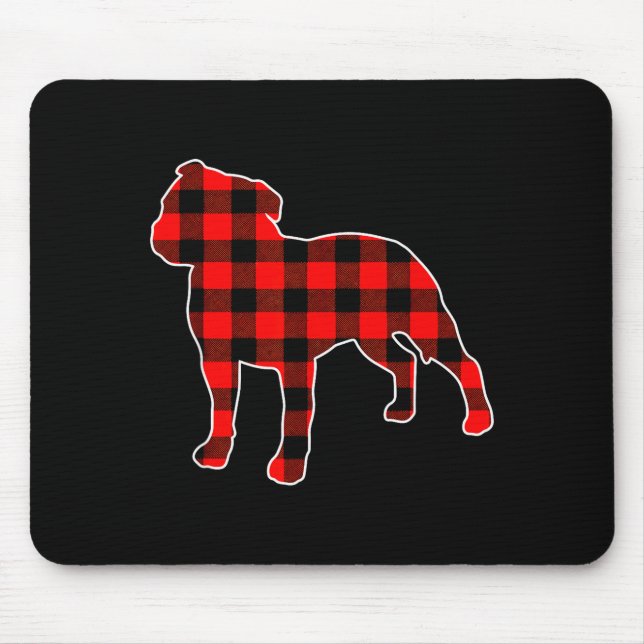 Red Buffalo Plaid Pajama Staffy Christmas Dog Love Mouse Mat (Front)