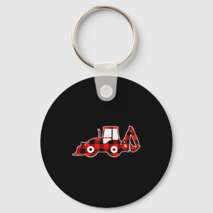 Red Buffalo Plaid Pajama Tractor Christmas Key Ring
