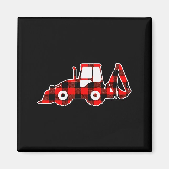 Red Buffalo Plaid Pajama Tractor Christmas  Magnet (Front)