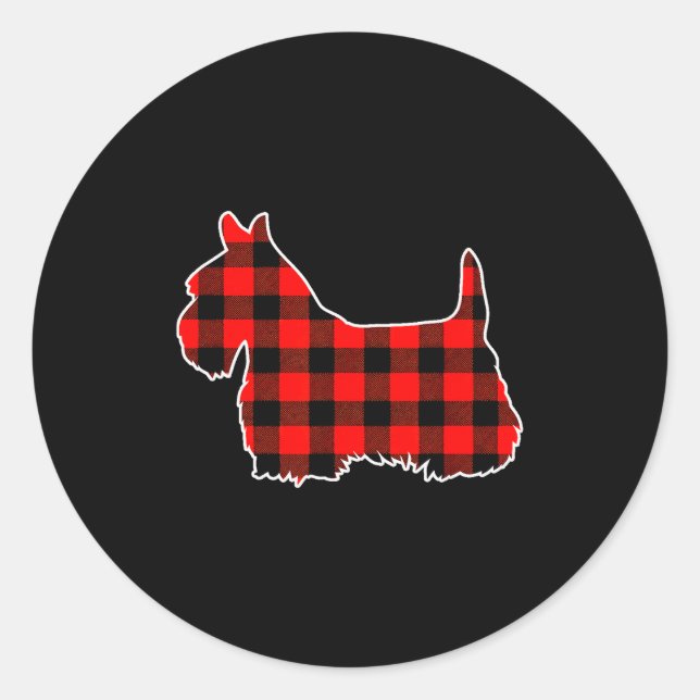 Red Buffalo Plaid Pajama Yorkshire Terrier Christm Classic Round Sticker (Front)