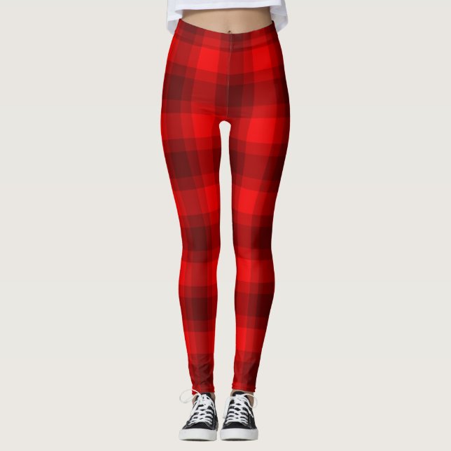 Red Buffalo Plaid Pattern Leggings (Front)