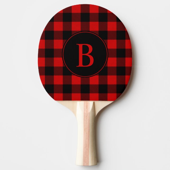 Red Buffalo Plaid Pattern with Your Monogram Ping Pong Paddle (Front)