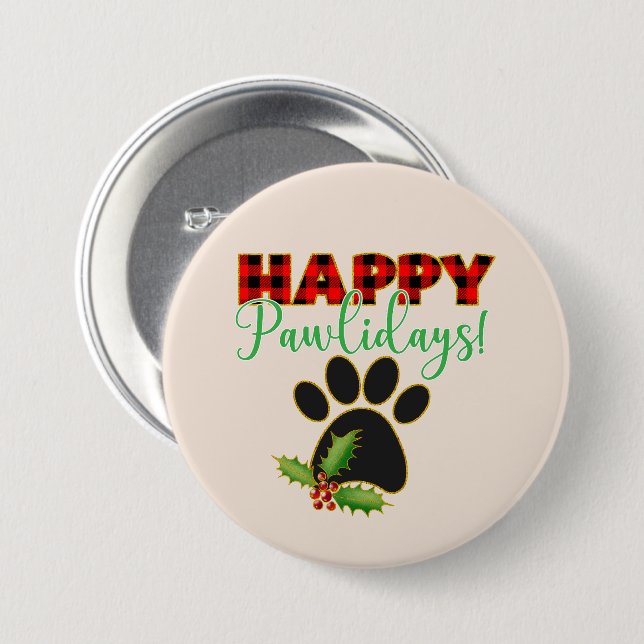 Red Buffalo Plaid Paw Print Christmas 7.5 Cm Round Badge (Front & Back)
