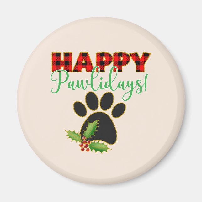 Red Buffalo Plaid Paw Print Christmas Magnet (Front)