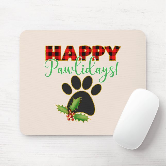 Red Buffalo Plaid Paw Print Christmas Mouse Mat (With Mouse)
