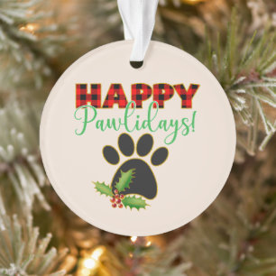 Red Buffalo Plaid Paw Print Christmas Ornament