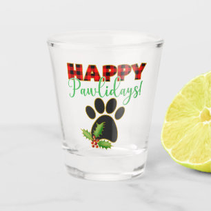 Red Buffalo Plaid Paw Print Christmas Shot Glass