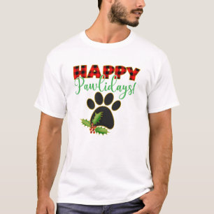 Red Buffalo Plaid Paw Print Christmas T-Shirt