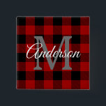 Red Buffalo Plaid | Personal Initial | Gift 15 Cm Square Badge<br><div class="desc">Wrap your loved ones in the warmth and charm of classic Red Buffalo Plaid with a personal touch. Whether it's for a birthday,  anniversary,  or just to show someone you care,  this customizable gift is sure to make a lasting impression.</div>