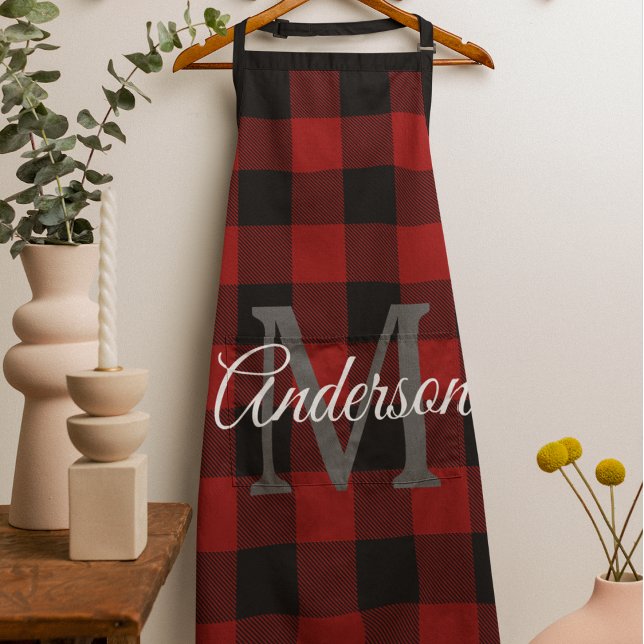 Red Buffalo Plaid | Personal Initial | Gift Apron (Creator Uploaded)
