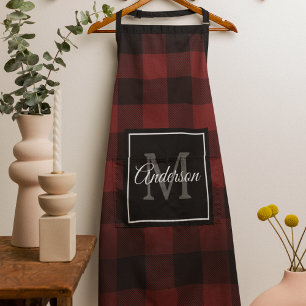 Red Buffalo Plaid Personal Initial Gift Apron