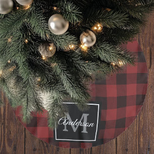 Red Buffalo Plaid   Personal Initial   Gift Brushed Polyester Tree Skirt