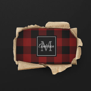 Red Buffalo Plaid   Personal Initial   Gift Business Card