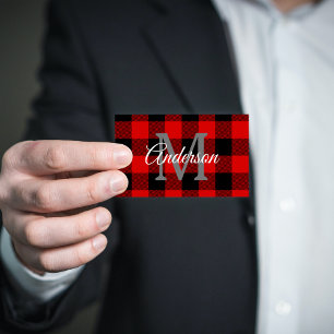 Red Buffalo Plaid   Personal Initial   Gift Business Card