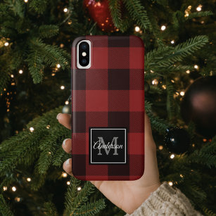 Red Buffalo Plaid   Personal Initial   Gift Case-Mate iPhone Case