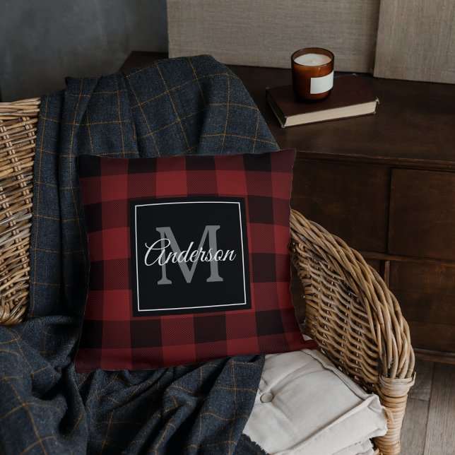 Red Buffalo Plaid | Personal Initial | Gift Cushion (Creator Uploaded)