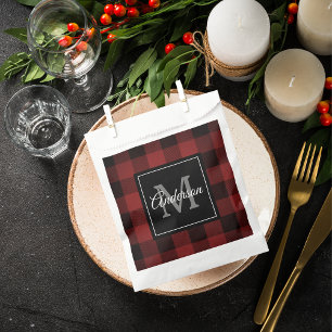 Red Buffalo Plaid Personal Initial Gift Favour Bags