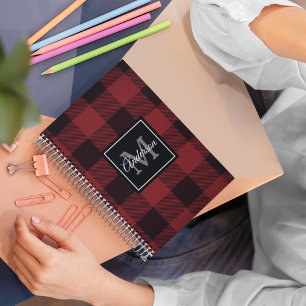 Red Buffalo Plaid   Personal Initial   Gift Notebook