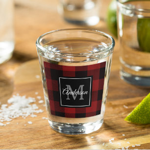 Red Buffalo Plaid   Personal Initial   Gift Shot Glass
