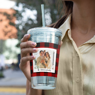 Red Buffalo Plaid & Personal Name And Photo Acrylic Tumbler
