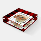 Red Buffalo Plaid & Personal Name And Photo Paperweight (Angled)
