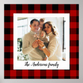 Red Buffalo Plaid & Personal Name And Photo Poster (Front)