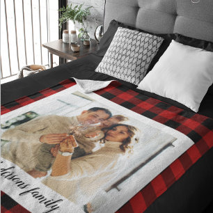 Red Buffalo Plaid & Personal Name And Photo Sherpa Blanket