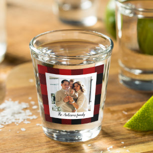Red Buffalo Plaid & Personal Name And Photo Shot Glass