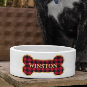 Red Buffalo Plaid Personalised Dog Pet  Bowl