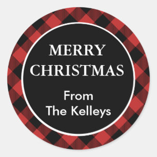 Red Buffalo Plaid Personalised Gift Classic Round Sticker