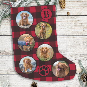 Red Buffalo Plaid Personalised Pet Photo Collage Small Christmas Stocking