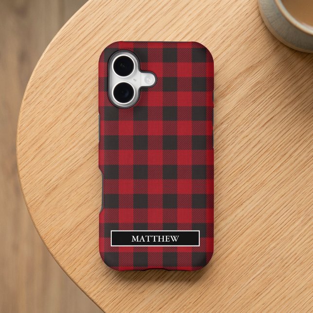 Red Buffalo Plaid Personalized Name (Customize to change text size or text style.)