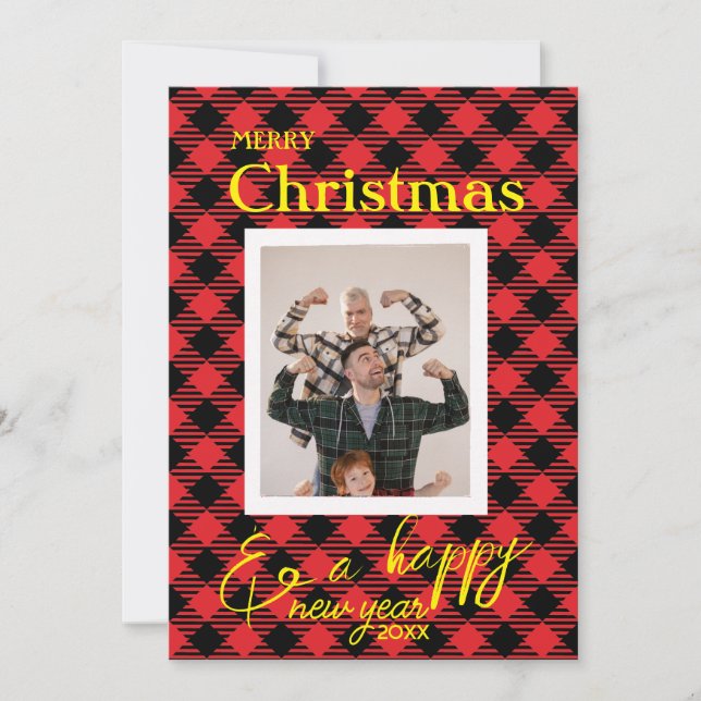 Red Buffalo Plaid Photo Frame Card For Christmas (Front)