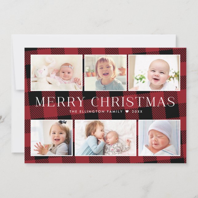 Red Buffalo Plaid Photo Gallery Christmas Card (Front)