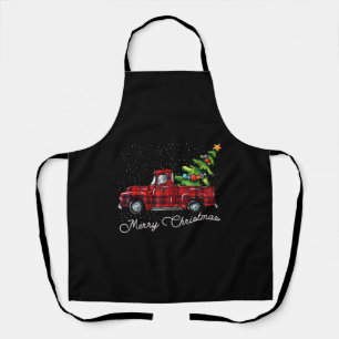 Red Buffalo Plaid Pickup Truck with Tree Merry Chr Apron