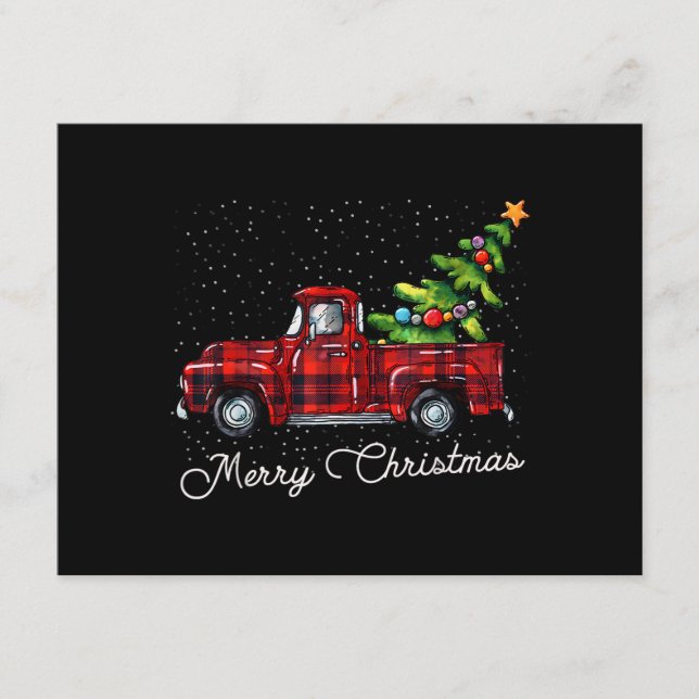 Red Buffalo Plaid Pickup Truck with Tree Merry Chr Enclosure Card (Front)