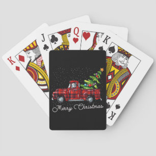 Red Buffalo Plaid Pickup Truck with Tree Merry Chr Playing Cards