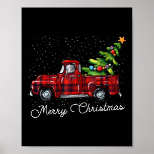 Red Buffalo Plaid Pickup Truck with Tree Merry Chr Poster