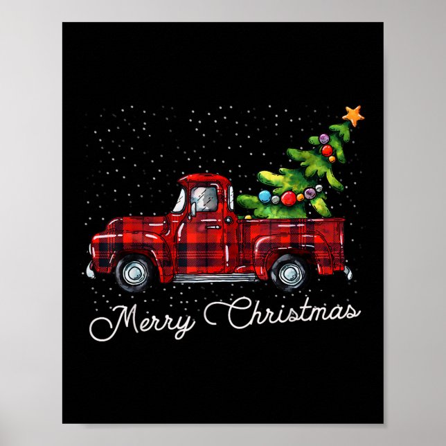 Red Buffalo Plaid Pickup Truck with Tree Merry Chr Poster (Front)