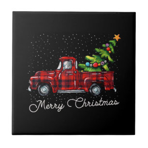 Red Buffalo Plaid Pickup Truck with Tree Merry Chr Tile