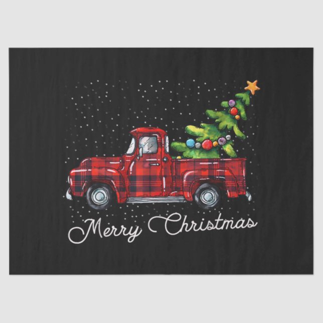 Red Buffalo Plaid Pickup Truck with Tree Merry Chr Tissue Paper (Front)